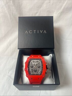 Ativa Red Men's Skeleton Sport Watch with Black Accents